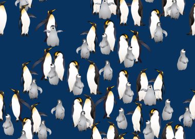 İmparator penguenler seamless modeli. Renkli ve anahat tasarımı. Vektör çizim.
