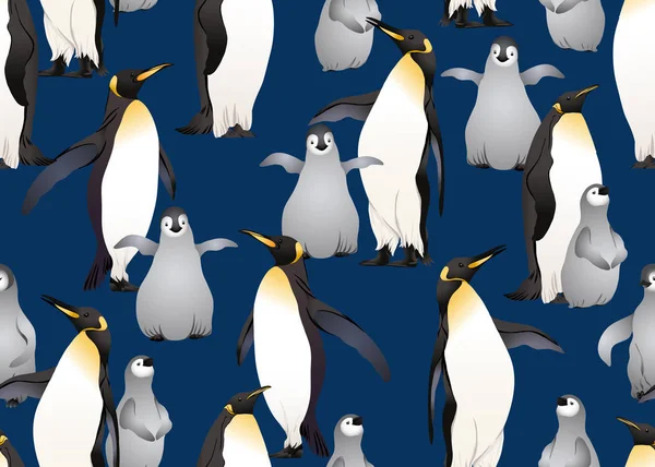 Imperador Pinguins Sem Costura Padrão Desenho Colorido Esboço Ilustração Vetorial — Vetor de Stock