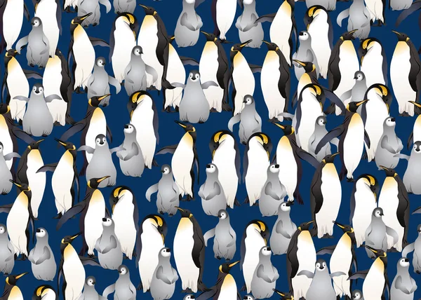 Imperador Pinguins Sem Costura Padrão Desenho Colorido Esboço Ilustração Vetorial —  Vetores de Stock