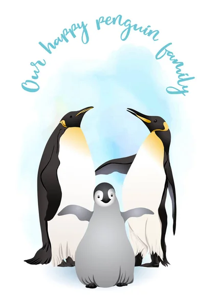 Emperor Penguins Family Slogan Vector Illustration — Stock Vector