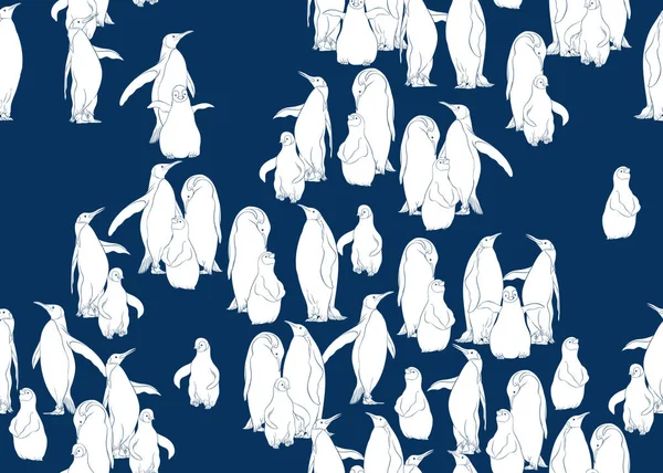 Patrón Sin Costuras Pingüinos Emperador Diseño Color Contorno Ilustración Vectorial — Vector de stock