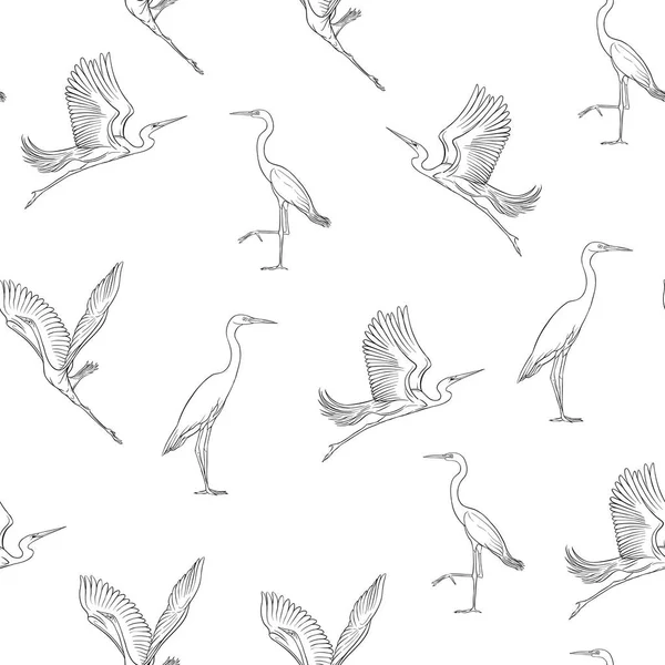 Modèle Sans Couture Fond Avec Des Oiseaux Tropicaux Héron Blanc — Image vectorielle