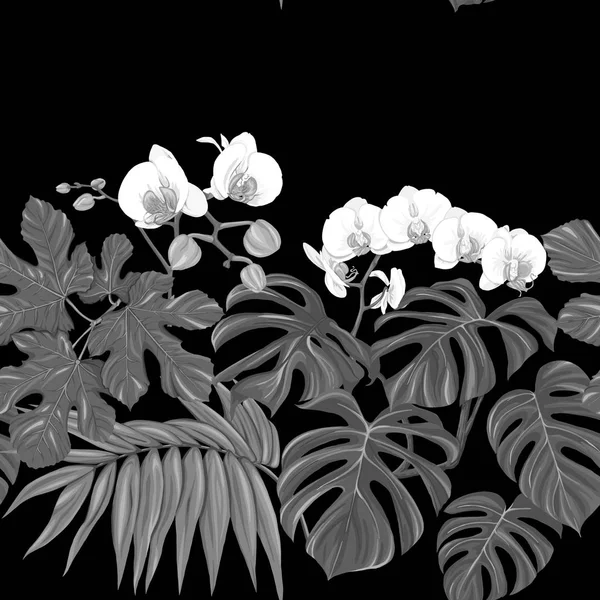 Plantes Tropicales Fleurs Orchidées Blanches Modèle Sans Couture Fond Illustration — Image vectorielle