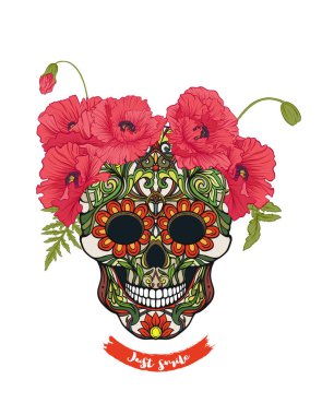 İnsan kafatası sloganı ile. T-shirt, çanta, üzerine baskı temelli kapsar. Vektör çizim. 