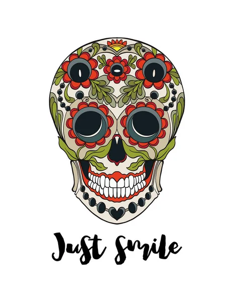 Human Sugar Skull Just Smile Slogan Good Print Shirts Bags — Stock Vector