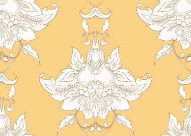 Retro, vintage tarzı stilize süs çiçekleri ile Seamless modeli. Jacobin nakış. Yumuşak sarı renklerde.