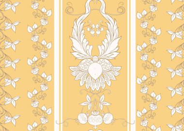 Retro, vintage tarzı stilize süs çiçekleri ile Seamless modeli. Jacobin nakış. Yumuşak sarı renklerde.