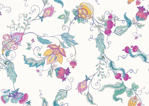 Patrón Sin Costuras Con Flores Ornamentales Estilizadas Estilo Retro Vintage — Archivo Imágenes Vectoriales