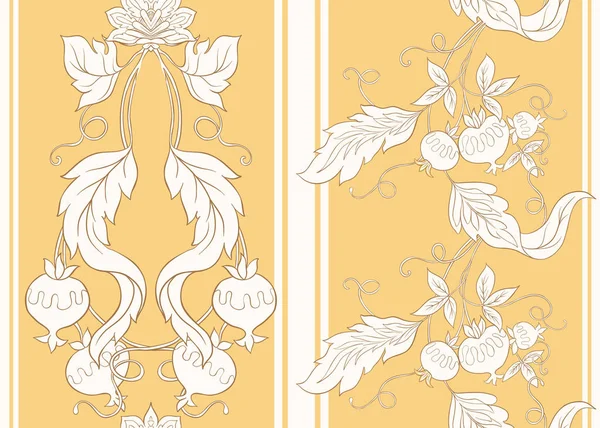 レトロ ビンテージ スタイルの様式化された装飾用の花とのシームレスなパターン ジャコバン派の刺繍 柔らかな黄色色で — ストックベクタ