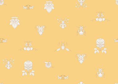 Retro, vintage tarzı stilize süs çiçekleri ile Seamless modeli. Jacobin nakış. Yumuşak sarı renklerde.