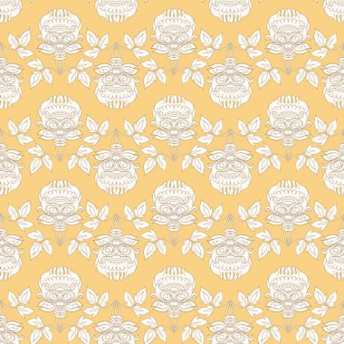 Retro, vintage tarzı stilize süs çiçekleri ile Seamless modeli. Jacobin nakış. Yumuşak sarı renklerde.