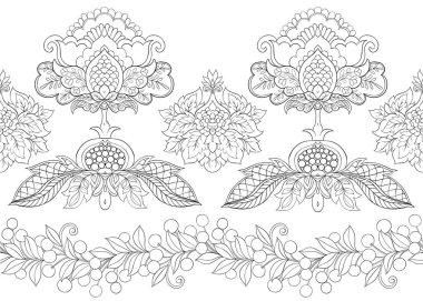 Fantezi jacobean nakış tarzı, vintage, eski, retro tarzı çiçek seamless modeli. Anahat el vektör çizim çizimi.