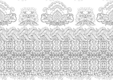 Fantezi jacobean nakış tarzı, vintage, eski, retro tarzı çiçek seamless modeli. Anahat el vektör çizim çizimi.