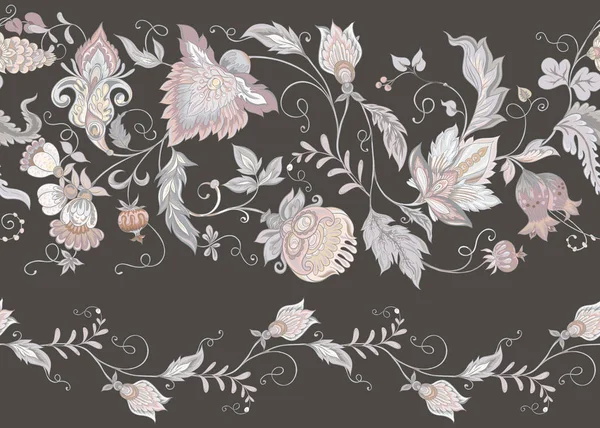 Безшовні Візерунок Стилізованими Декоративні Квіти Стилі Ретро Ретро Якобінського Вишивки — стоковий вектор