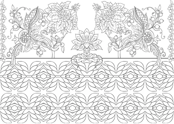 ファンタジー ジャコビアン刺繍スタイル ビンテージ レトロ 古いスタイルの花柄シームレス パターン 概要手書きベクトル図 — ストックベクタ