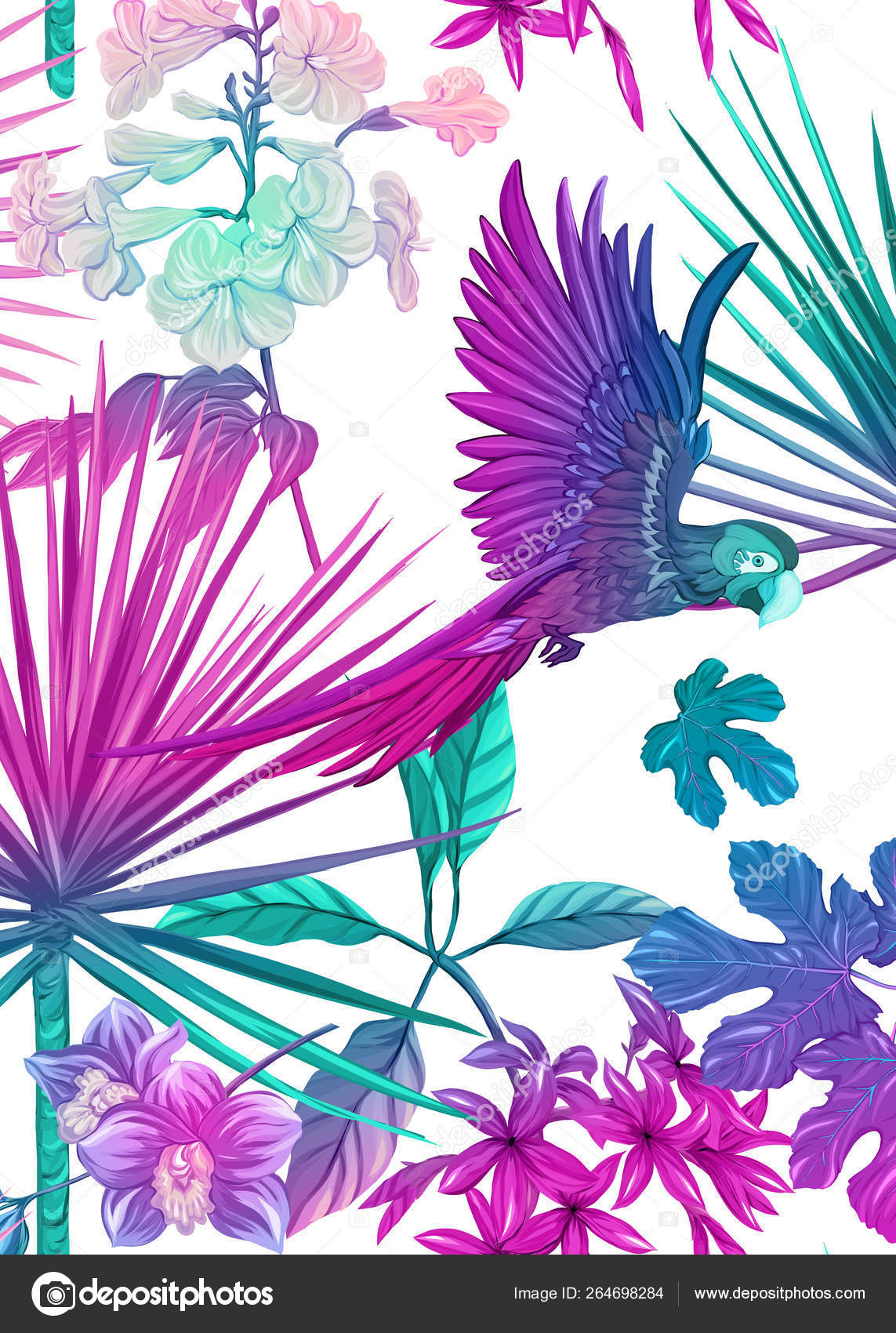 熱帯植物 花 鳥との背景 ストックベクター C Elenabesedina 264698284