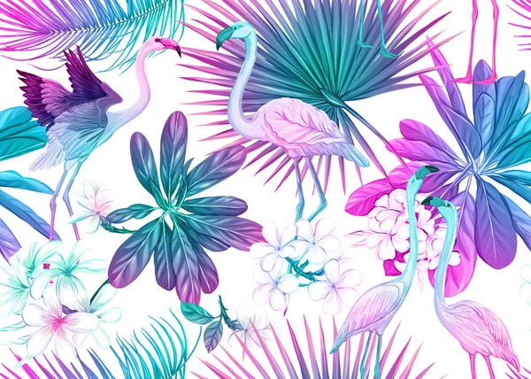 Patrón sin costuras, fondo con plantas tropicales — Vector de stock