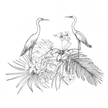 Tropikal bitkiler, palmiye yaprakları bir kompozisyon