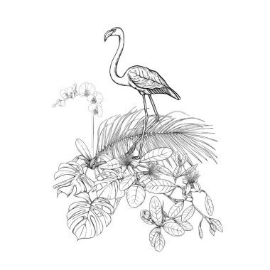 Tropikal bitkiler, palmiye yaprakları bir kompozisyon