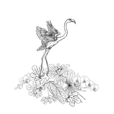 Tropikal bitkiler, palmiye yaprakları bir kompozisyon