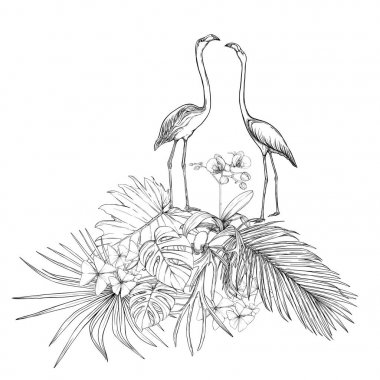 Tropikal bitkiler, palmiye yaprakları bir kompozisyon