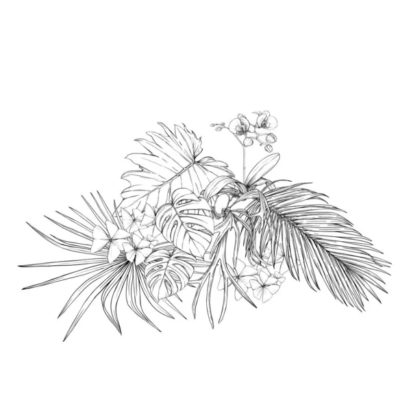 Eine Komposition aus tropischen Pflanzen, Palmblättern — Stockvektor