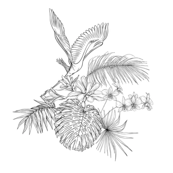 Une composition de plantes tropicales, feuilles de palmier — Image vectorielle