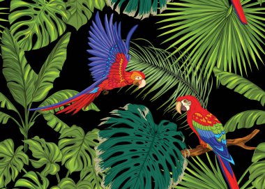 Dikişsiz desen, tropikal bitkiler ile arka plan