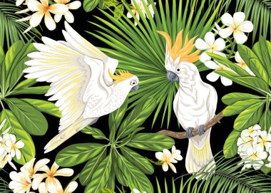 Dikişsiz desen, tropikal bitkiler ile arka plan