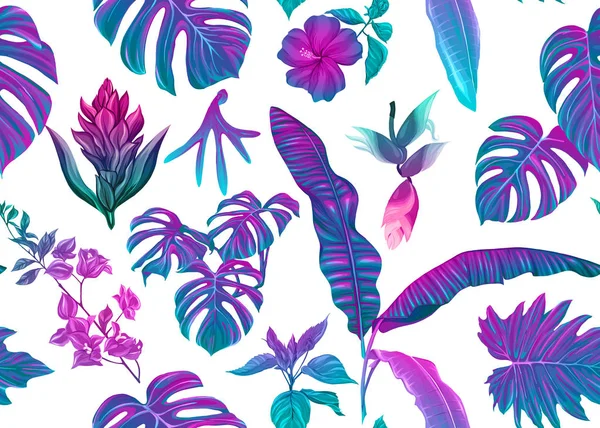 Modèle sans couture, fond avec des plantes tropicales , — Image vectorielle