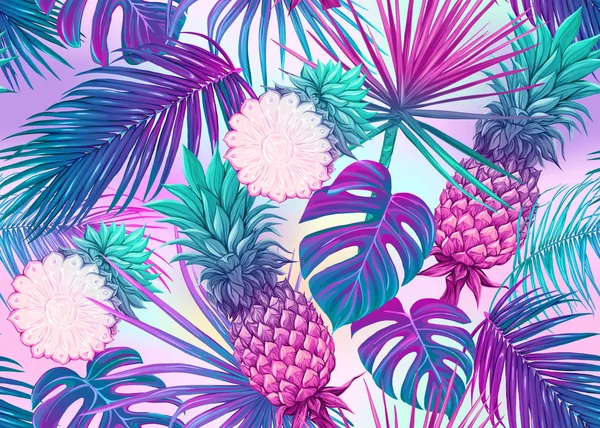 Seamless pattern, background with tropical plants, — Stock Vector