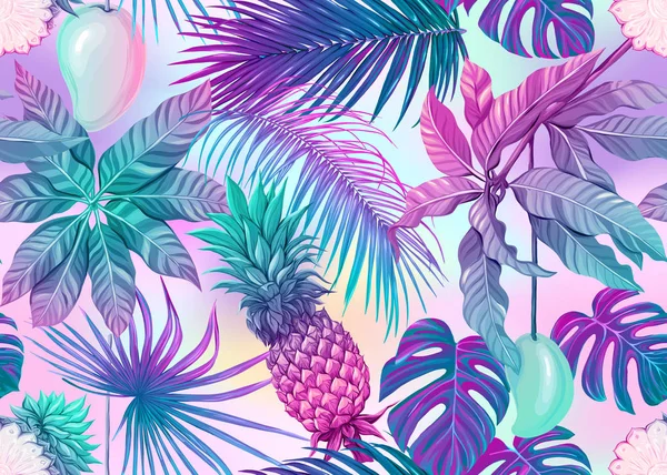 Seamless pattern, background with tropical plants, — Stock Vector