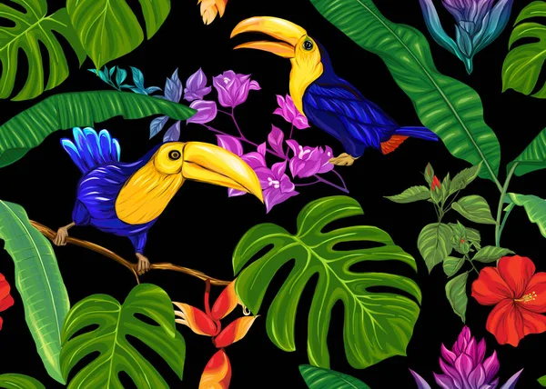 Sömlöst mönster, bakgrund med tropiska växter — Stock vektor