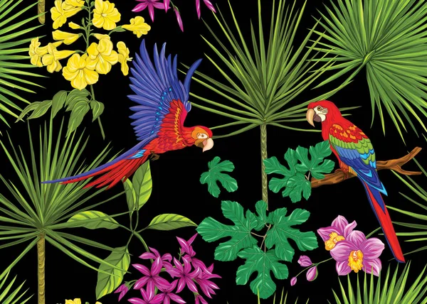 Modèle sans couture, fond avec des plantes tropicales — Image vectorielle