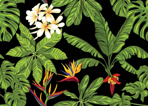 Dikişsiz desen, tropikal bitkiler ile arka plan — Stok Vektör