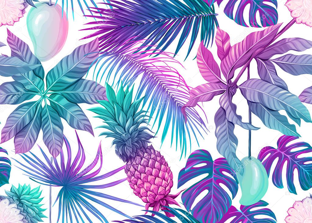 Seamless pattern, background with tropical plants,