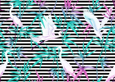 Dikişsiz desen, tropikal bitkiler ile arka plan