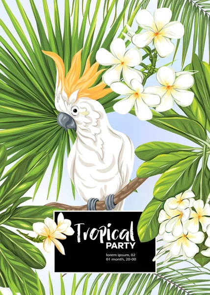 Fondo con plantas tropicales, flores, aves — Archivo Imágenes Vectoriales