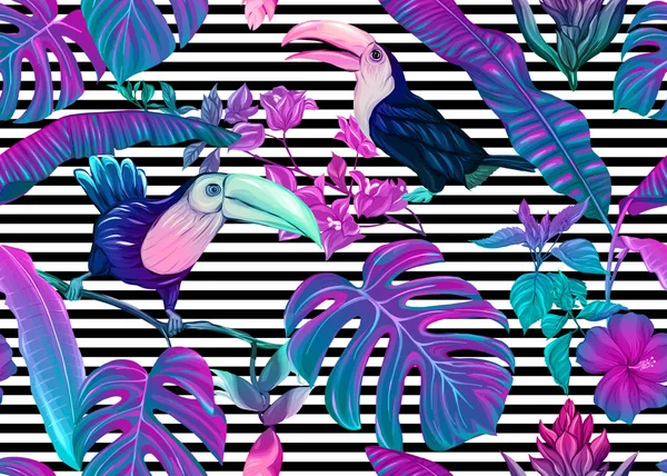 Patrón sin costuras, fondo con plantas tropicales — Vector de stock