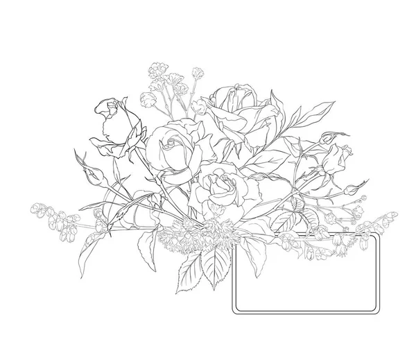 Tarjeta de visita con rosas y flores de primavera . — Vector de stock