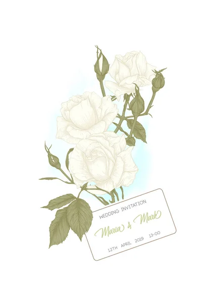 Invito di nozze con rose e fiori primaverili . — Vettoriale Stock