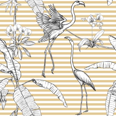 Kusursuz desen, arka plan. tropikal bitkiler ile