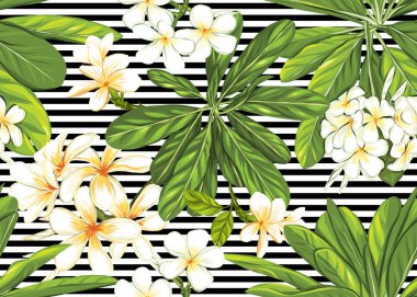 Dikişsiz desen, tropikal bitkiler ile arka plan