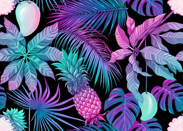 Seamless pattern, background with tropical plants, — Stock Vector