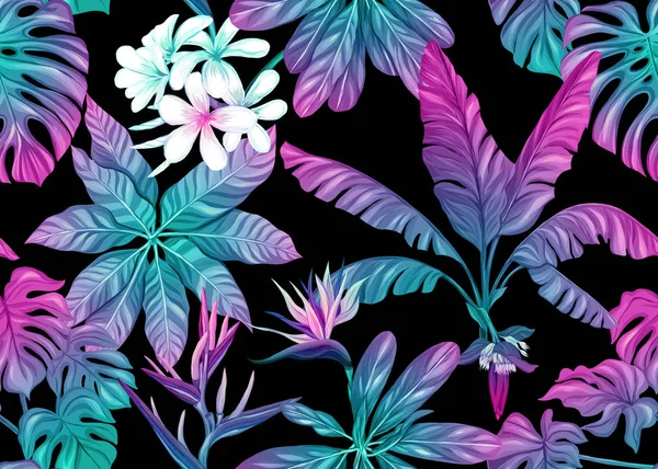 Patrón sin costuras, fondo con plantas tropicales , — Archivo Imágenes Vectoriales