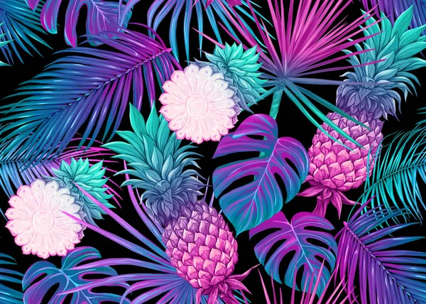 Patrón sin costuras, fondo con plantas tropicales , — Vector de stock