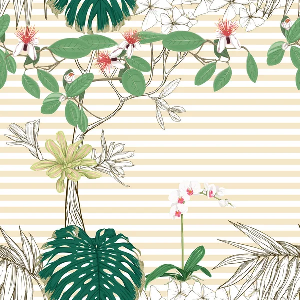 Modèle sans couture, fond. avec des plantes tropicales — Image vectorielle