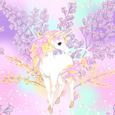 Dikişsiz desen, tek boynuzlu at ile arka plan