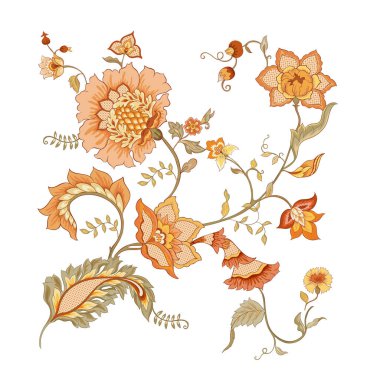 Retro stilize süs çiçekleri, vintage tarzı. 