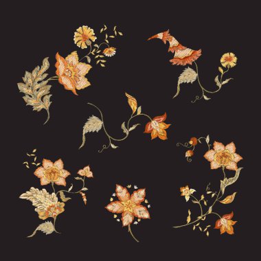 Retro stilize süs çiçekleri, vintage tarzı. 